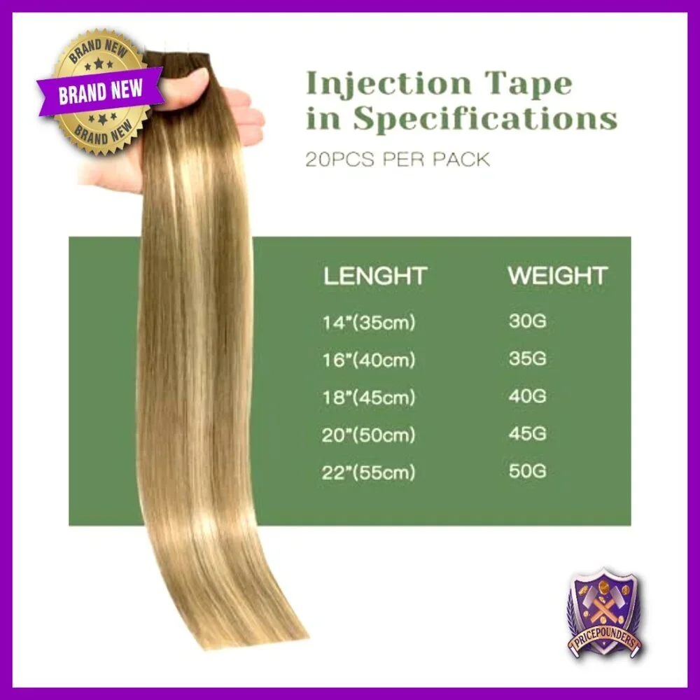 14 Inch Human Hair Tape In Extensions 20 Pieces Invisible Tape